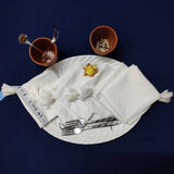 6 White Cotton Napkin with sewn edges Tassel, Block Printed Pocket Bandana Face Mask, 20 X 20 inches