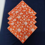 Cotton Napkin Orange White Floral | Snack Size, 1 Ply Face Cover, Printed Napkin Set,Bandana Wedding gifts