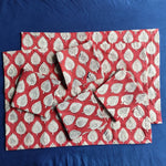 4 Napkins and 2 Cotton Table Placemats , Indian Vintage Handmade Floral Hand Block Printed Set