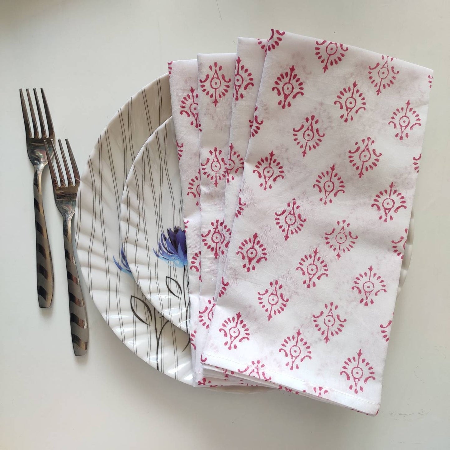 Cloth Napkins - Set of 4 - Cotton Dinner Table linen - Mismatched, Assorted, Variety - indian Floral - Housewarming Gift for Family