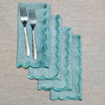 Set of Four Scalloped Napkins | Trimmed | Scallop-Edged Linen Napkins | Table Linen & Accessories