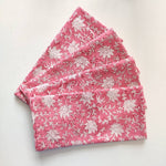Indian block printed Pink floral napkins, Indian Napkins