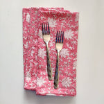 Indian block printed Pink floral napkins, Indian Napkins