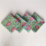 Indian Set Of 4 pc Handblock Printed Soft Cotton Napkin's Dining Table Linen/ Home Decor / Cloth Napkins Green Color Floral Design