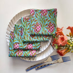 Indian Set Of 4 pc Handblock Printed Soft Cotton Napkin's Dining Table Linen/ Home Decor / Cloth Napkins Green Color Floral Design