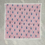 Block Print Napkin with Border Lace, Designer Cotton Napkins, Set of 4, Colourful Print by Hand Block,Sustainable Cloth Napkins