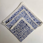 Blue napkin with Border Lace, Designer Cotton Napkins, Set of 4, Colourful Print by Hand Block,Sustainable Cloth Napkins