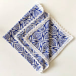 Blue napkin with Border Lace, Designer Cotton Napkins, Set of 4, Colourful Print by Hand Block,Sustainable Cloth Napkins