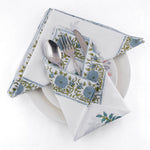 Blue Printed Size-20x20" Floral Hand Block 100% Pure Cotton Cotton Border Napkins
