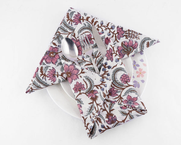 FABRICSG, Cotton Napkins, Cloth Napkins, Indian Block Print Napkins, 9"x9"Cocktail Napkin, 20"x20" Dinner Napkins