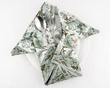 Sage and Olive Green Parrot and Leaves Hand Block Printed Border Size 20x20" Cotton Cloth Dinner Napkins