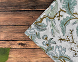 Sage and Olive Green Parrot and Leaves Hand Block Printed Border Size 20x20" Cotton Cloth Dinner Napkins