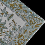 Sage and Olive Green Parrot and Leaves Hand Block Printed Border Size 20x20" Cotton Cloth Dinner Napkins