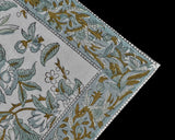 Sage and Olive Green Parrot and Leaves Hand Block Printed Border Size 20x20" Cotton Cloth Dinner Napkins