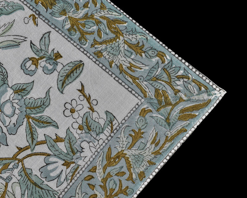 Sage and Olive Green Parrot and Leaves Hand Block Printed Border Size 20x20" Cotton Cloth Dinner Napkins