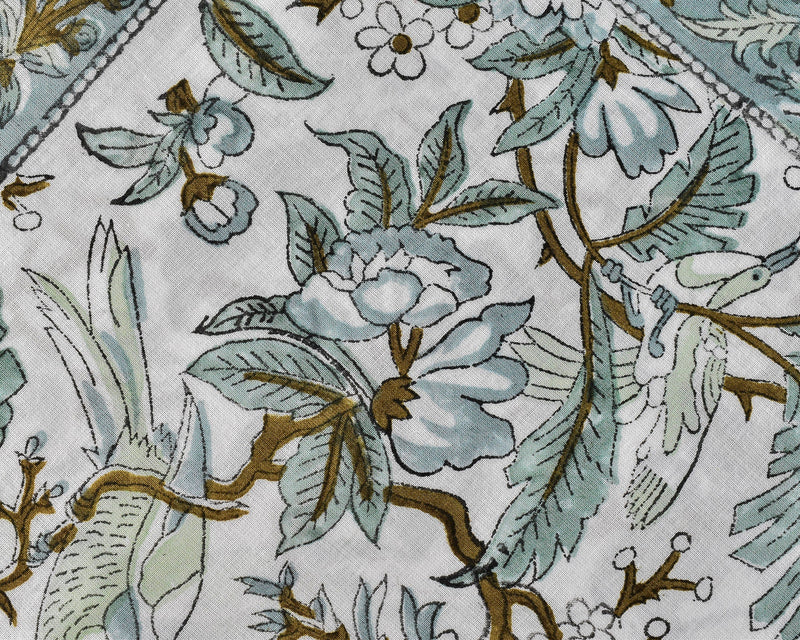 Sage and Olive Green Parrot and Leaves Hand Block Printed Border Size 20x20" Cotton Cloth Dinner Napkins