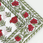 Apple and Cherry Red, Olive Green Floral Hand Block Printed Cotton Size-20x20" Napkins