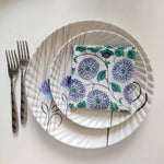 Designer Cotton Napkins, Set of 4, Colourful Blue Flowers on White Fabric, Print by Hand Block, Sustainable Cloth Napkins