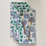 Designer Cotton Napkins, Set of 4, Colourful Blue Flowers on White Fabric, Print by Hand Block, Sustainable Cloth Napkins