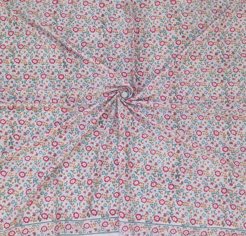 Multi Color Booty Hand Block Printed Fabric, 100% Cotton Quilting Fabric by the Yard, Quilt Fabric by Yard, Floral Fabric Mask