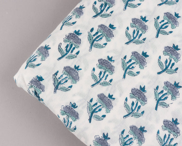Carolina ,Teal and Stone Blue Hand-Block Printed Cotton Cloth