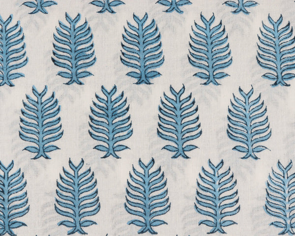 Cerulean Blue Leaf Hand-Block Printed Cotton Cloth