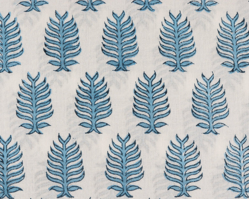 Cerulean Blue Leaf Hand-Block Printed Cotton Cloth