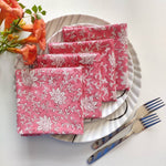 Indian block printed Pink floral napkins, Indian Napkins