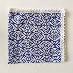 Blue napkin with Border Lace, Designer Cotton Napkins, Set of 4, Colourful Print by Hand Block,Sustainable Cloth Napkins
