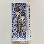Blue napkin with Border Lace, Designer Cotton Napkins, Set of 4, Colourful Print by Hand Block,Sustainable Cloth Napkins