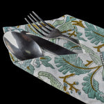 Sage and Olive Green Parrot and Leaves Hand Block Printed Border Size 20x20" Cotton Cloth Dinner Napkins