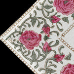 FABRICSG Ballet Slipper Pink And Sage Green India Block Print White Cotton Cloth Fabric Napkins Housewarming Gift, Gift for Her, Valentine's day, Spring, Easter