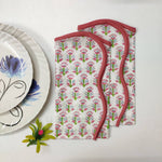 Wave scallop cloth napkin, Piping block print Indian Napkins, Set of 4, Home Décor, Christmas Gift