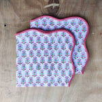 Wave scallop cloth napkin, Piping block print Indian Napkins, Set of 4, Home Décor, Christmas Gift