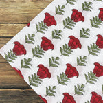 Apple and Cherry Red, Olive Green Floral Hand Block Printed Cotton Size-20x20" Napkins