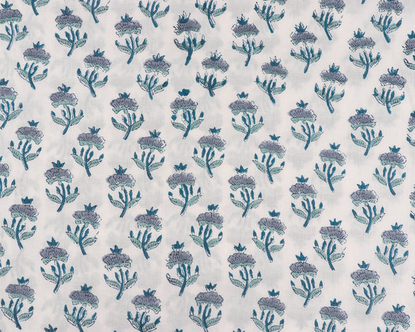 Carolina ,Teal and Stone Blue Hand-Block Printed Cotton Cloth
