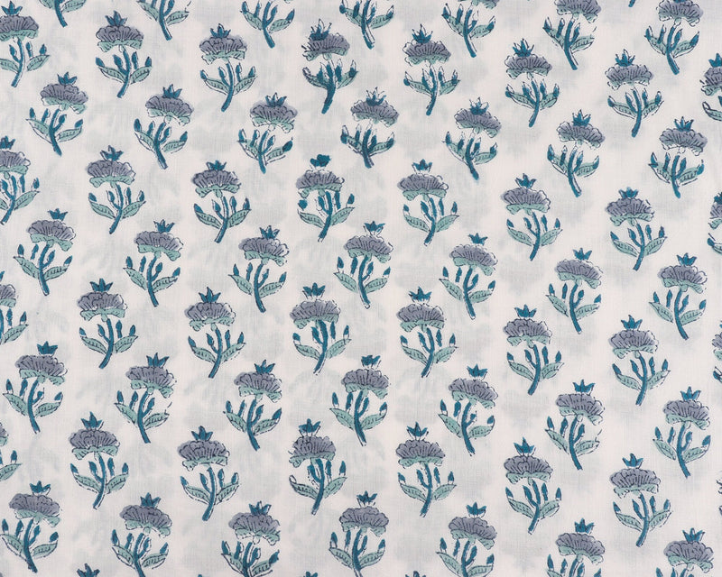 Carolina ,Teal and Stone Blue Hand-Block Printed Cotton Cloth
