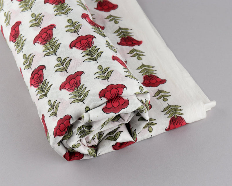 Apple and Cherry Red Hand-Block Printed Cotton Cloth