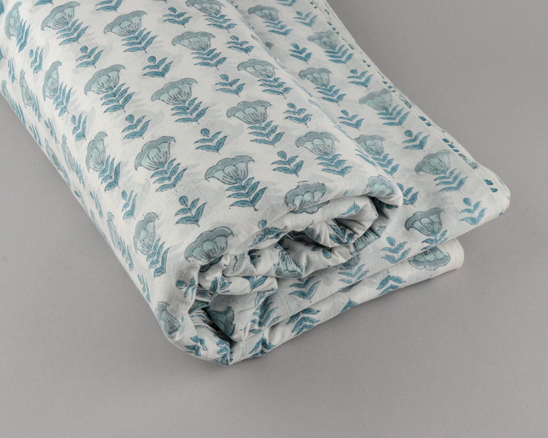 Aquamarine Blue Hand-Block Printed Cotton Cloth