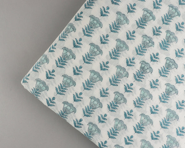 Aquamarine Blue Hand-Block Printed Cotton Cloth