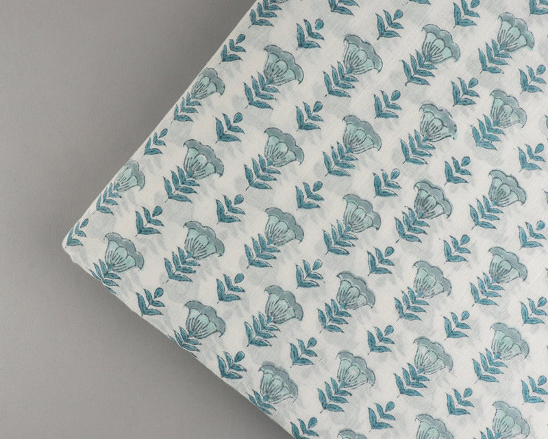 Aquamarine Blue Hand-Block Printed Cotton Cloth