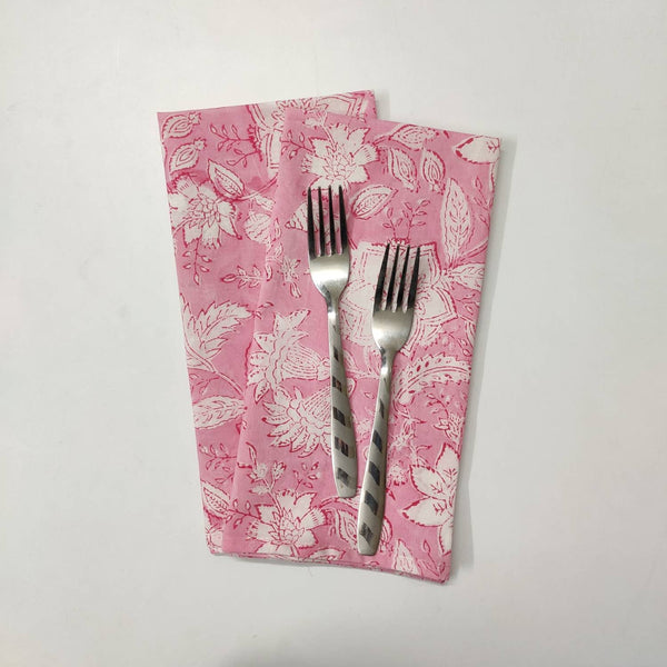 Floral Baby Pink 100% Cotton Fabric Napkins Set, Set of 1,4,6,8 Indian Block Print Napkins ,Kitchen Linen ,Wedding Table Decoration (