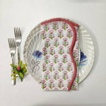 Wave scallop cloth napkin, Piping block print Indian Napkins, Set of 4, Home Décor, Christmas Gift