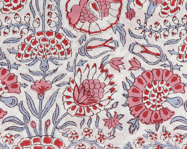 Pigeon Blue, Flamingo Pink Hand-Block Printed Cotton Cloth
