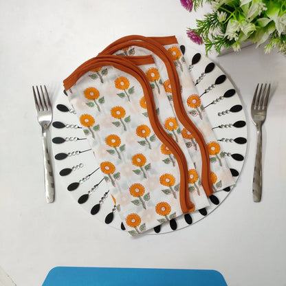 Cloth Napkins, Indian Napkins, Block Print table linen, Bandana - face cover Thanksgiving Gift, 19X19 Inches, Set of 4