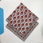 cloth napkins, personalized gifts , hand printed napkins, red flower, wedding napkins, piping Cotton dinner napkins
