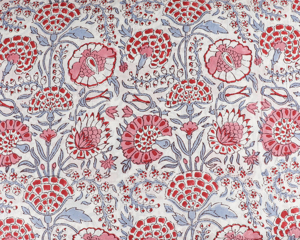 Pigeon Blue, Flamingo Pink Hand-Block Printed Cotton Cloth