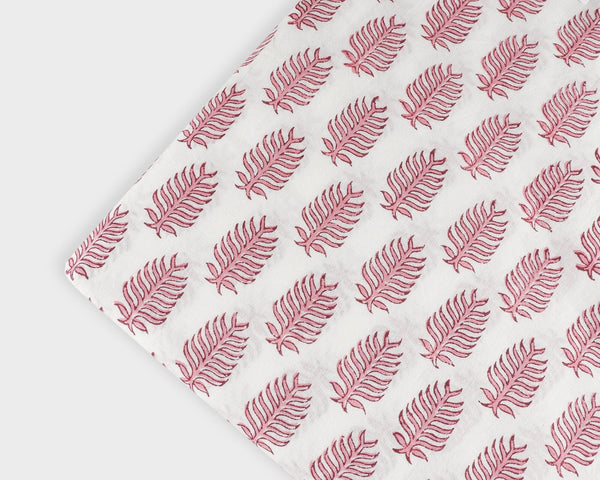 Taffy Pink Leaf Hand-Block Printed Cotton Cloth
