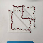 White linen cloth scallop napkins with embroidered trim for table decor 18''x18'' size set of 4