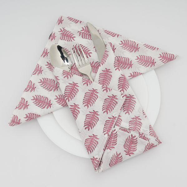 Taffy Pink Leaf Print Napkins